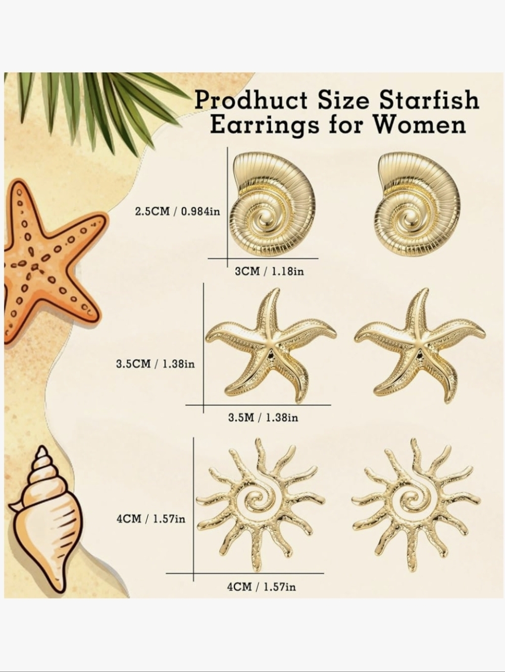 Shell, Starfish & Sun Earring Set - Picture 3 of 5